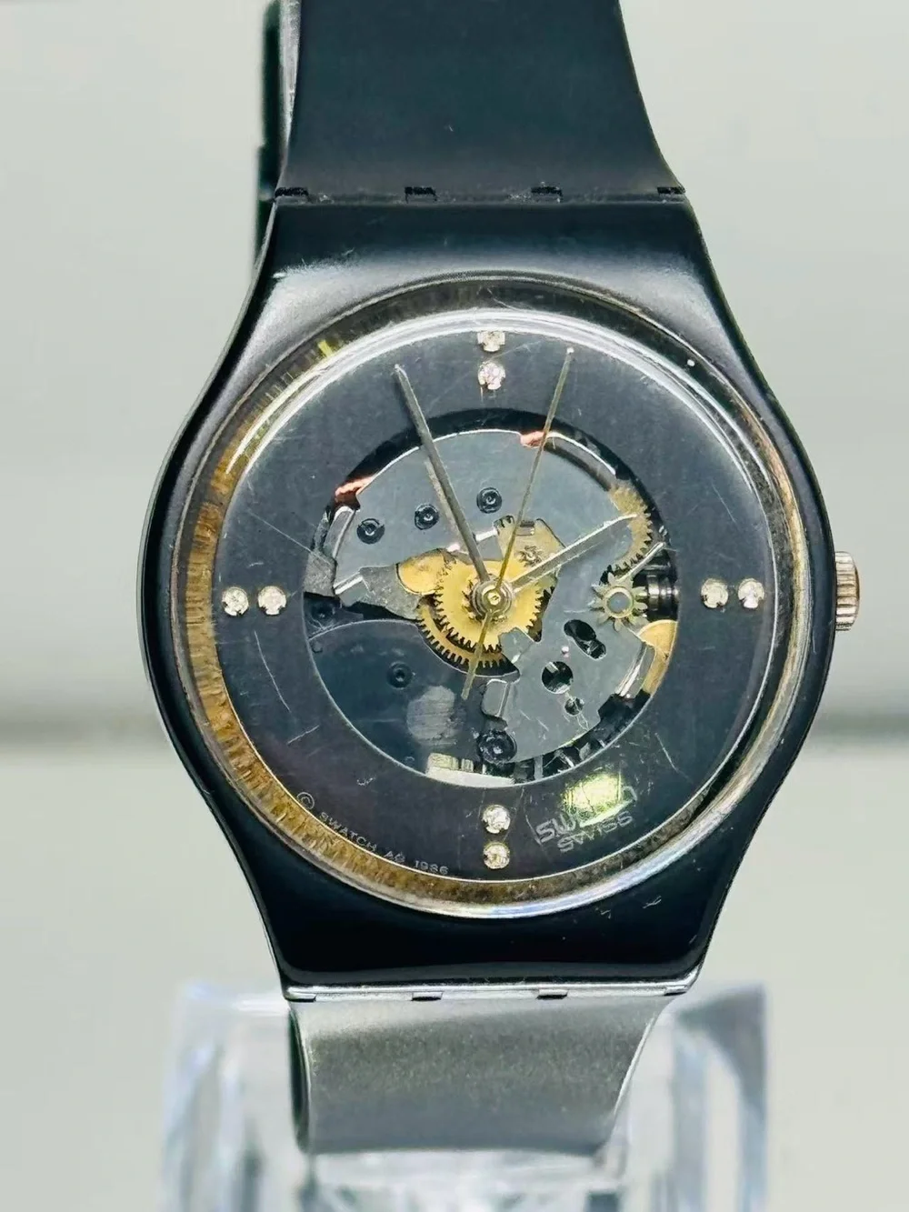 Vintage Swatch Swiss Made Skeleton Watch 34mm Quartz Unisex New Battery Runs